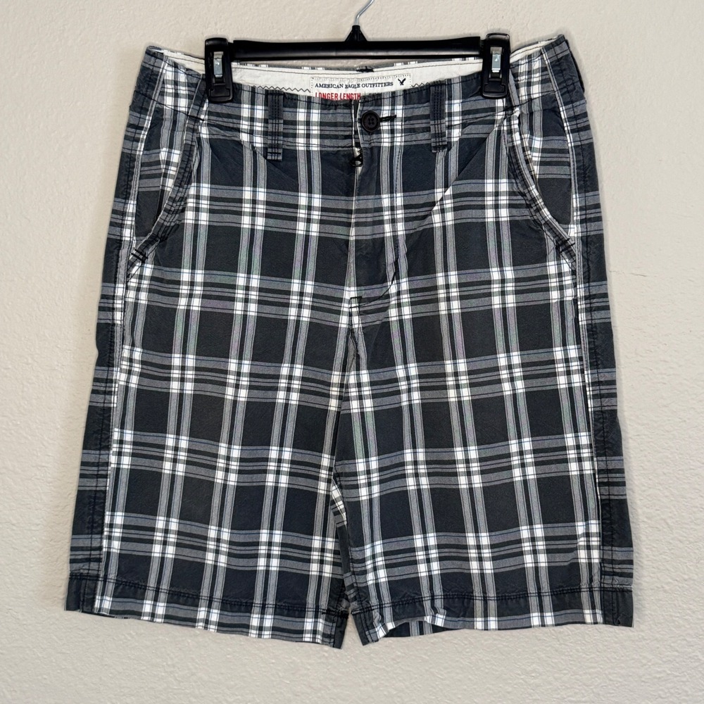 Y2K American Eagle Men 32 Plaid Shorts Longer‎ Length Prep Skater Indie Grunge